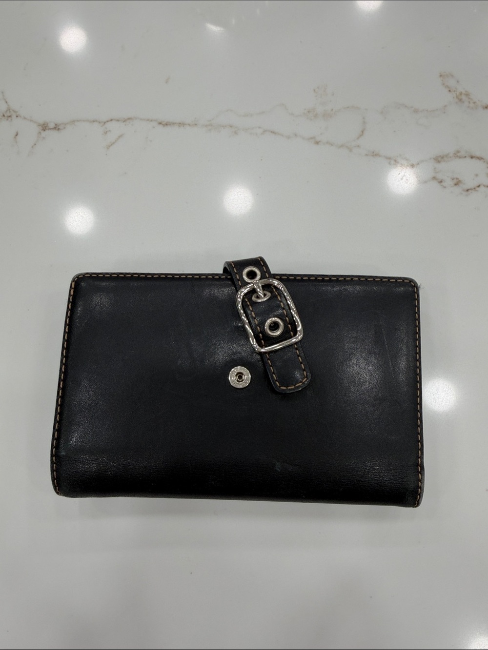 Coach Classic Black Women's Leather Wallet with Buckle Detail